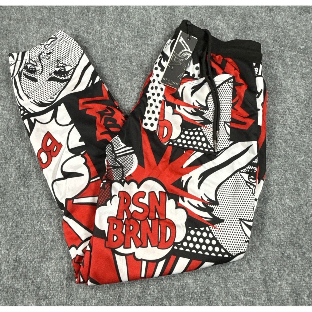Reason Brand Men Medium Comic Pop Art Graphic Joggers Red Black Streetwear NEW